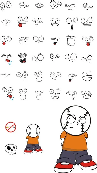 Funny Little Kid Baseball Head Expressions Set Vector Format Very — Stock Vector