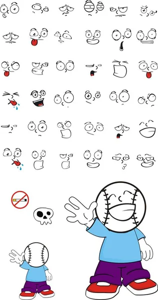 Drôle Petites Expressions Tête Baseball Enfant Mis Format Vectoriel Très — Image vectorielle