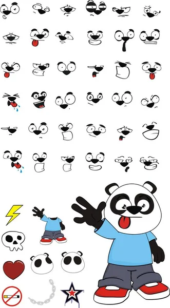 Cute Little Kid Panda Bear Expressions Set Vector Format Very — Stock Vector