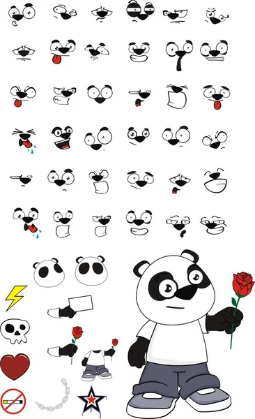 Cute Little Kid Panda Bear Expressions Set Vector Format Very — Stock Vector