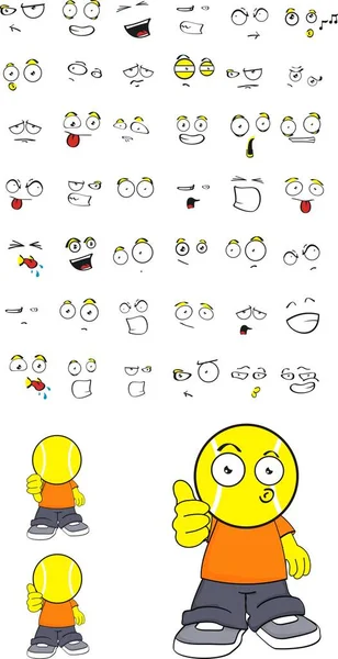 Funny Tennis Head Kid Expressions Set Cartoon Vector Format Very — Stock Vector