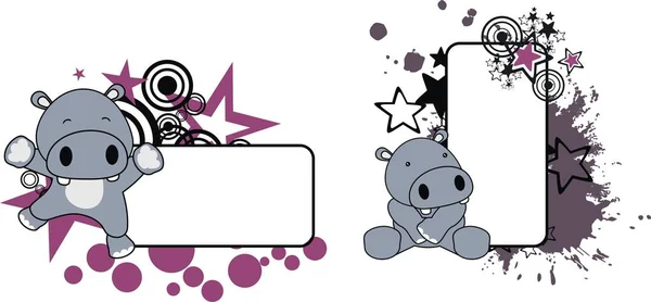 Mignon Petit Hippopotame Espace Copie Dessin Animé Mis Format Vectoriel — Image vectorielle