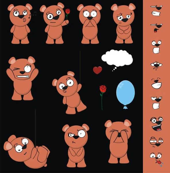 Grappige Kleine Teddy Bear Cartoon Expressies Instellen Vector Formaat Zeer — Stockvector