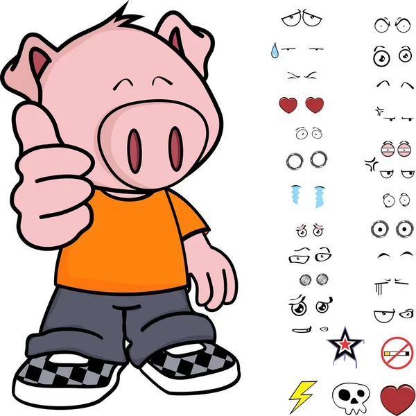 Cute Little Kid Pig Expressions Set Vector Format Very Easy — Stock Vector