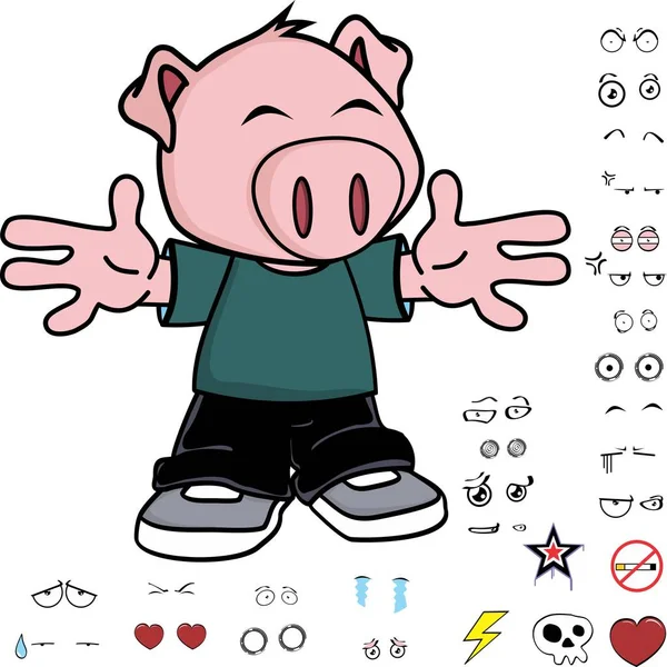 Cute Little Kid Pig Expressions Set Vector Format Very Easy — Stock Vector