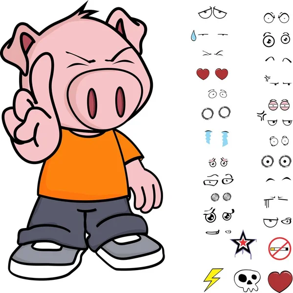 Cute Little Kid Pig Expressions Set Vector Format Very Easy — Stock Vector