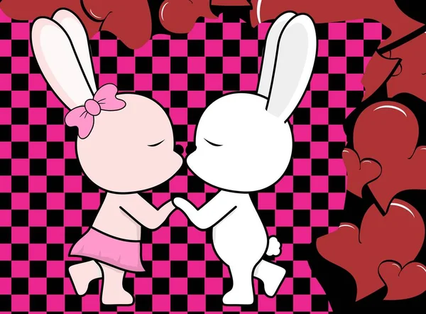 Amour Doux Bébé Garçon Fille Embrasser Lapin Dessin Animé Fond — Image vectorielle