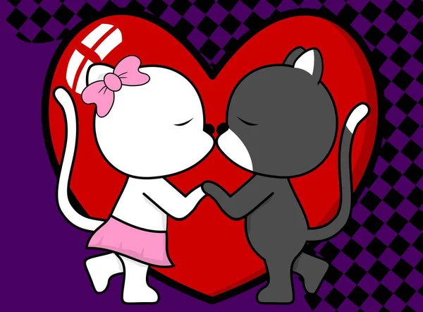 甘い愛の男の子と女の子の猫漫画バレンタイン背景を非常に簡単に編集するベクトル形式のキス — ストックベクタ