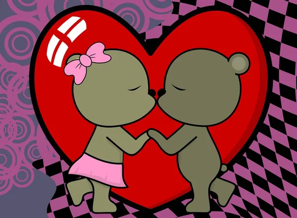 Sweet Love Baby Boy Girl Kissing Bear Cartoon Valentine Hintergrund — Stockvektor