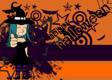 Cadılar bayramı arkaplanı ve güzel cadı kawaii çizgi filmi