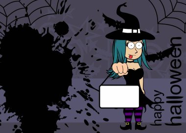 Cadılar bayramı arkaplanı ve güzel cadı kawaii çizgi filmi