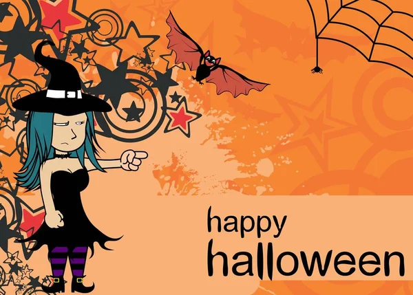 Sfondo Halloween Con Bella Strega Kawaii Cartone Animato — Vettoriale Stock