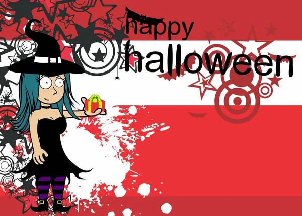Halloween Hintergrund Mit Hübscher Hexe Kawaii Karikatur — Stockvektor