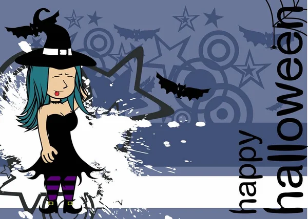 Halloween Background Pretty Witch Kawaii Cartoon — стоковый вектор