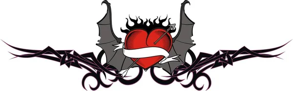 Φτερωτά Κόκκινα Φτερά Νυχτερίδας Της Καρδιάς Τατουάζ Διανυσματική Μορφή — Διανυσματικό Αρχείο
