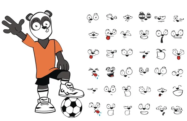 Sporty Young Panda Bear Soccer Cartoon Set Expressions Vector Format — Stock Vector