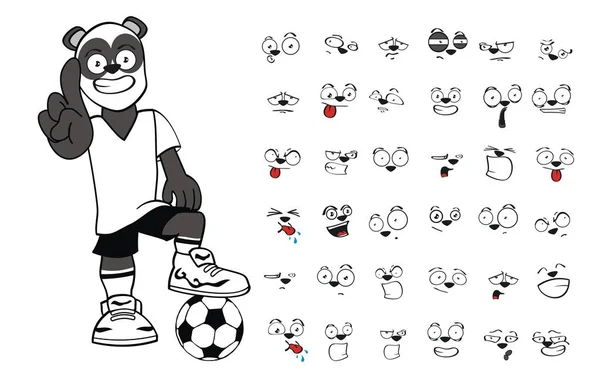 Sporty Young Panda Bear Soccer Cartoon Set Expressions Vector Format — Stock Vector