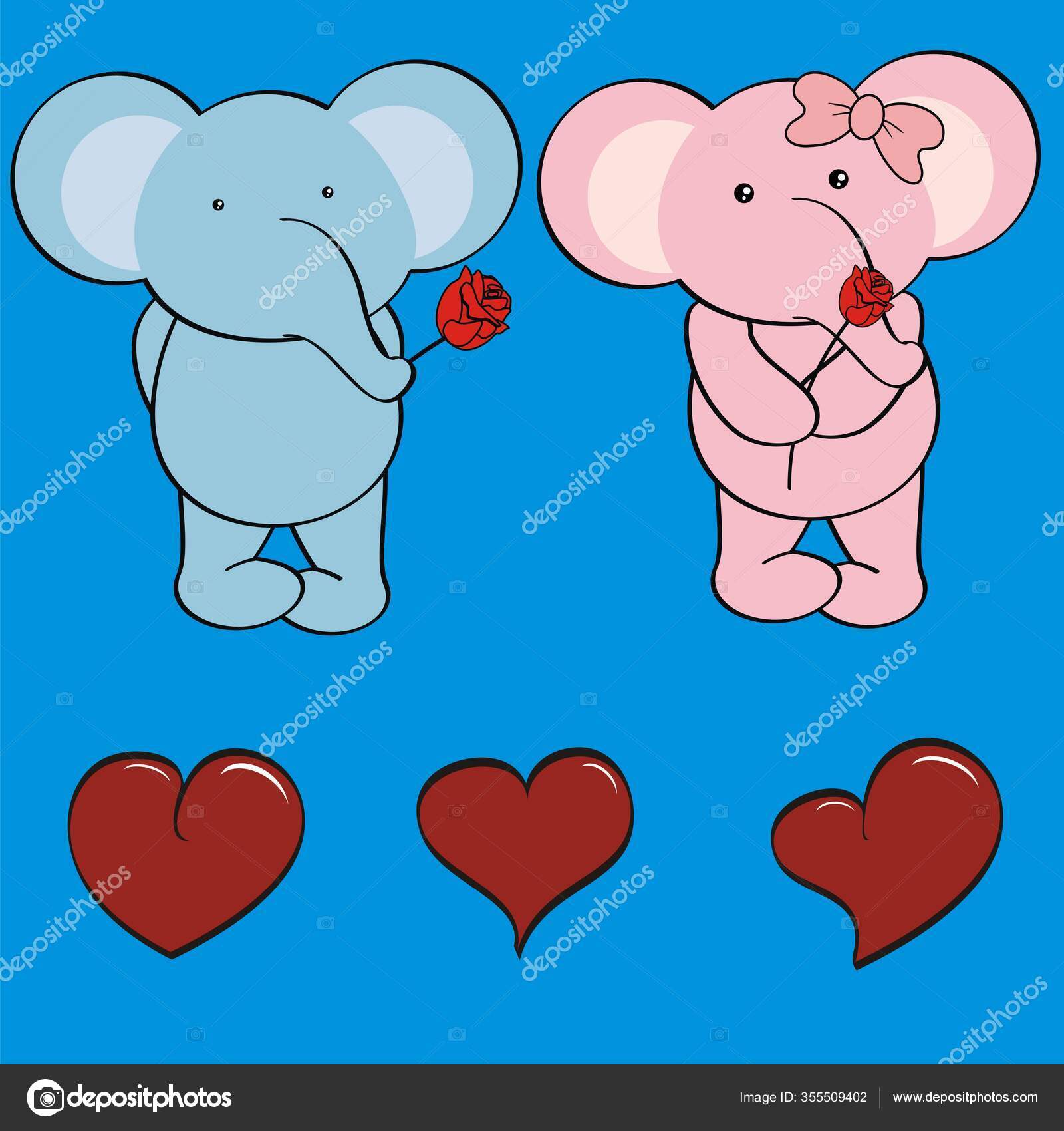 Kawii Elephant Dessin Anime Amour Valentine Collection Mis Format Vectoriel Image Vectorielle Par Hayashix23 C Illustration