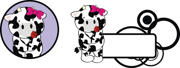 Roztomilá Kráva Dívka Drží Červenou Růžovou Valentýna Kopírovat Prostor Vektorovém — Stockový vektor