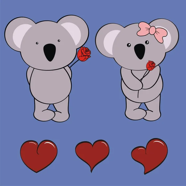 Kawii Koala Çizgi Film Aşk Sevgililer Günü Koleksiyonu Vektör Biçiminde — Stok Vektör