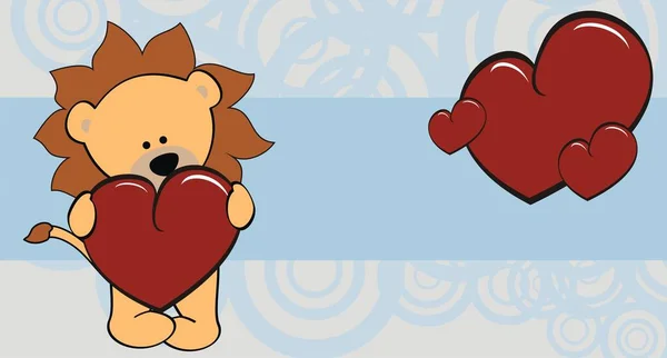 Dulce León Kawaii Dibujos Animados Celebración San Valentín Corazón Formato — Vector de stock