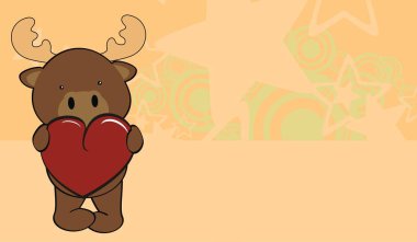 Kırmızı kalbi olan şirin bir geyik karikatürü vektör biçiminde.