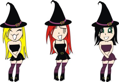 Cadılar bayramı tombul güzel cadı kawaii çizgi film koleksiyonu