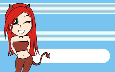 Kawaii iblis kız karikatür arka planı vektör biçiminde