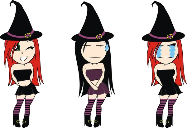 Halloween Gordinha Bonito Bruxa Kawaii Desenho Animado Coleção —  Vetores de Stock