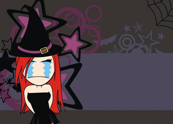 Halloween Background Pretty Chubby Witch Kawaii Cartoon — Stock Vector