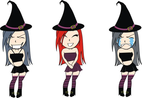 Halloween Gordinha Bonito Bruxa Kawaii Desenho Animado Coleção —  Vetores de Stock