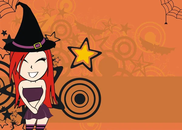 Sfondo Halloween Con Bella Strega Paffuto Kawaii Cartone Animato — Vettoriale Stock