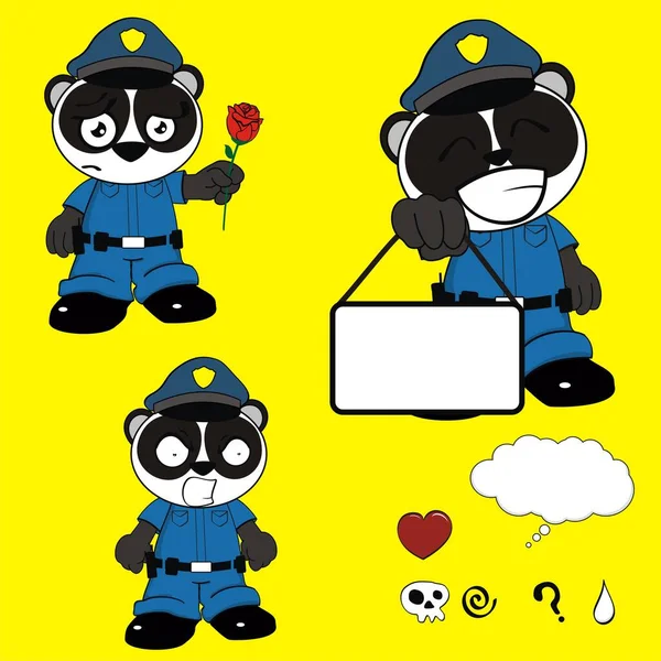 Drôle Panda Ours Dessin Animé Avec Policier Homme Custome Set — Image vectorielle