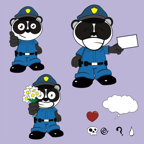 Funny Panda Bear Cartoon Police Man Custome Set Collection Vector — Stock Vector