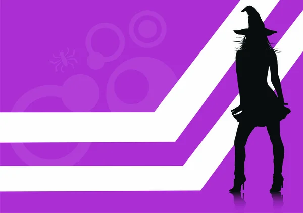 Witch Girl Silhouette Halloween Background Vector Format — Vector de stock