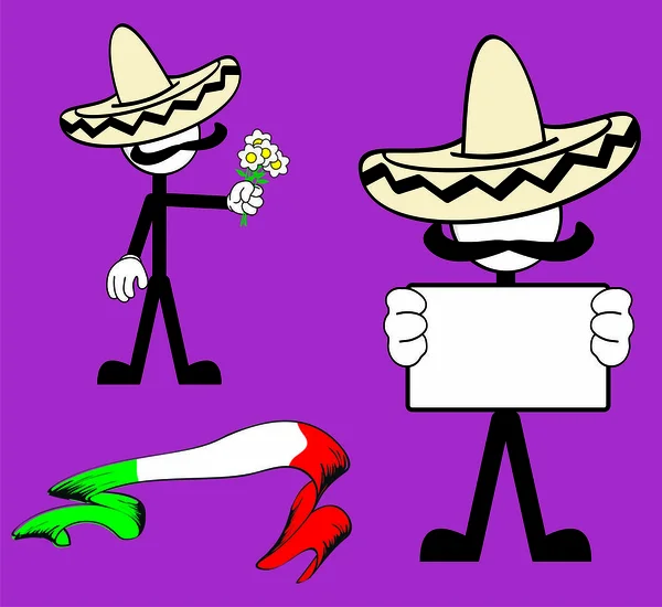 Engraçado Mexicano Mariachi Pictograma Cartoon Coleção Set Formato Vetor —  Vetores de Stock