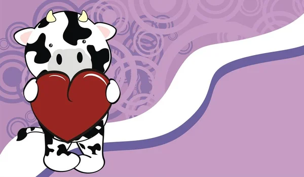 Kawaii Vaca Abrazo Corazón Valentín Tarjeta Fondo Formato Vectorial — Vector de stock