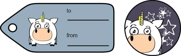 可爱的独角兽球风格卡通礼卡贴纸集投影仪格式 — 图库矢量图片