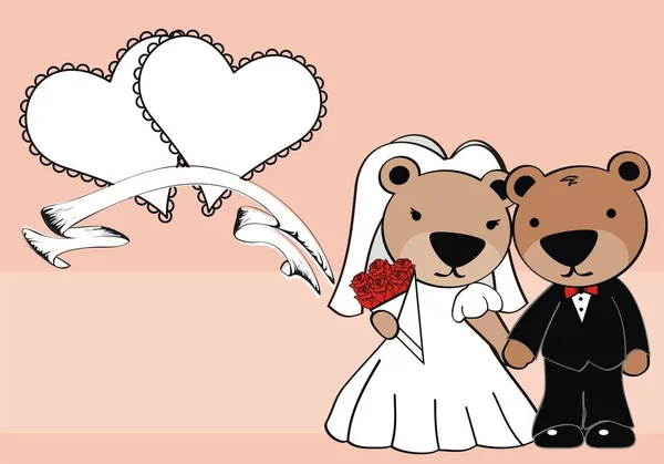 可爱的泰迪熊夫妇漫画可爱的婚姻背景矢量格式 — 图库矢量图片