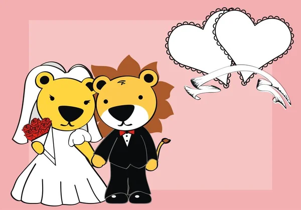 Mignon Lion Couple Dessin Animé Mignon Marié Fond Format Vectoriel — Image vectorielle