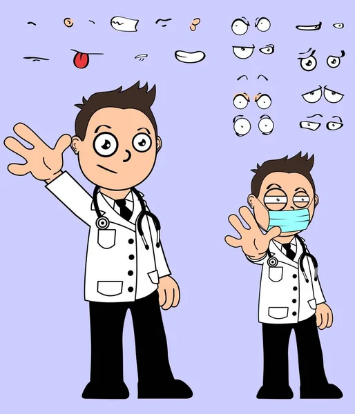 Vtipný Mladý Lékař Kreslené Výrazy Set Kolekce Vektorovém Formátu — Stockový vektor