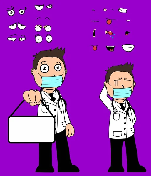 Αστείος Νεαρός Γιατρός Εκφράσεις Κινουμένων Σχεδίων Που Συλλογή Μορφή Διάνυσμα — Διανυσματικό Αρχείο
