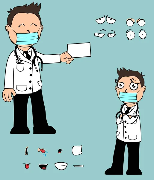 Αστείος Νεαρός Γιατρός Εκφράσεις Κινουμένων Σχεδίων Που Συλλογή Μορφή Διάνυσμα — Διανυσματικό Αρχείο