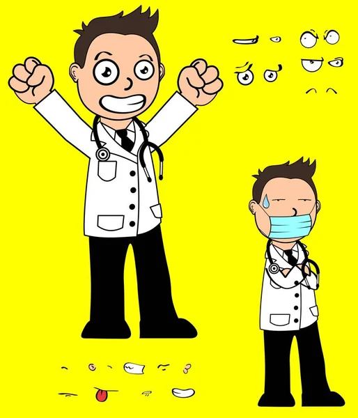 Engraçado Jovem Médico Desenhos Animados Expressões Conjunto Coleção Formato Vetorial —  Vetores de Stock