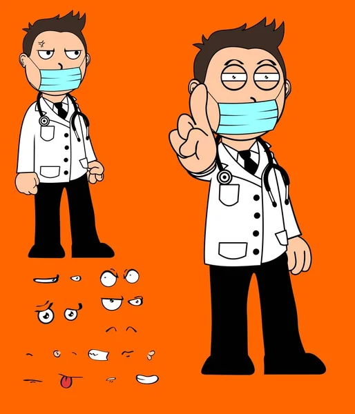 面白い若い医師の漫画表現セットコレクションでベクトル形式 — ストックベクタ