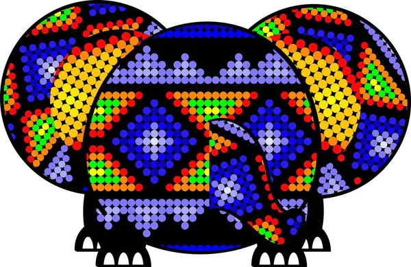 Meksykański Huichol Sztuki Kolorowe Słoń Kreskówka Formacie Wektorowym — Wektor stockowy