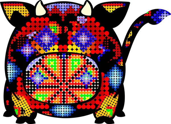 Mexicaanse Huichol Kunst Kleurrijke Stier Koe Cartoon Vector Formaat — Stockvector