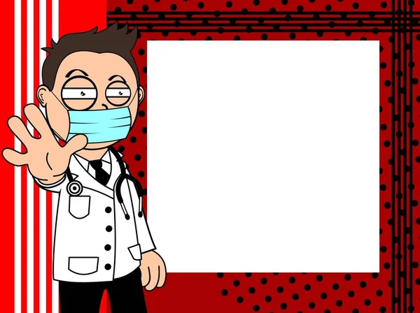 Divertido Doctor Niño Dibujos Animados Expresión Marco Fondo Formato Vectorial — Vector de stock