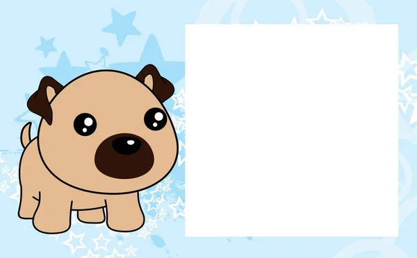 Cute Kawaii Pug Dog Cartoon Frame Picture Background Vector Format — 스톡 벡터