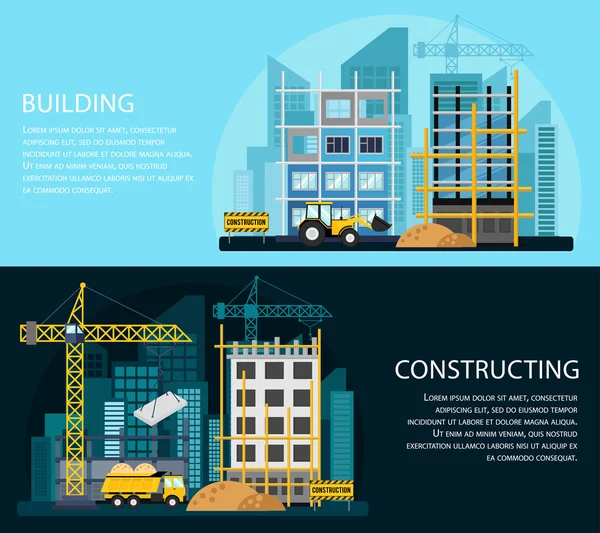 Conjunto de processos de criação de edifícios —  Vetores de Stock